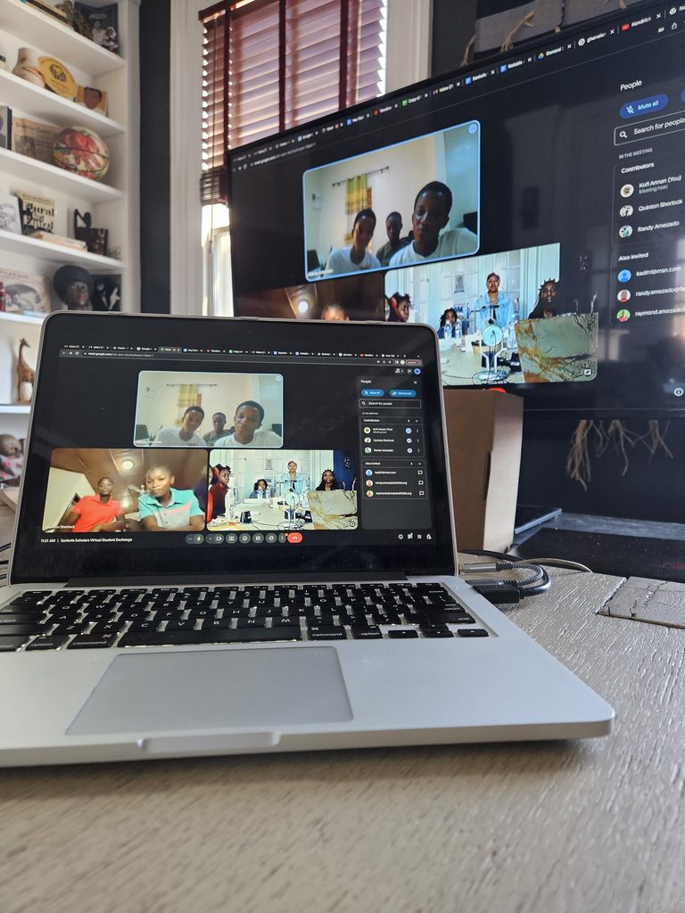 Sankofa Scholars conducting a virtual exchange with peers in Ghana.